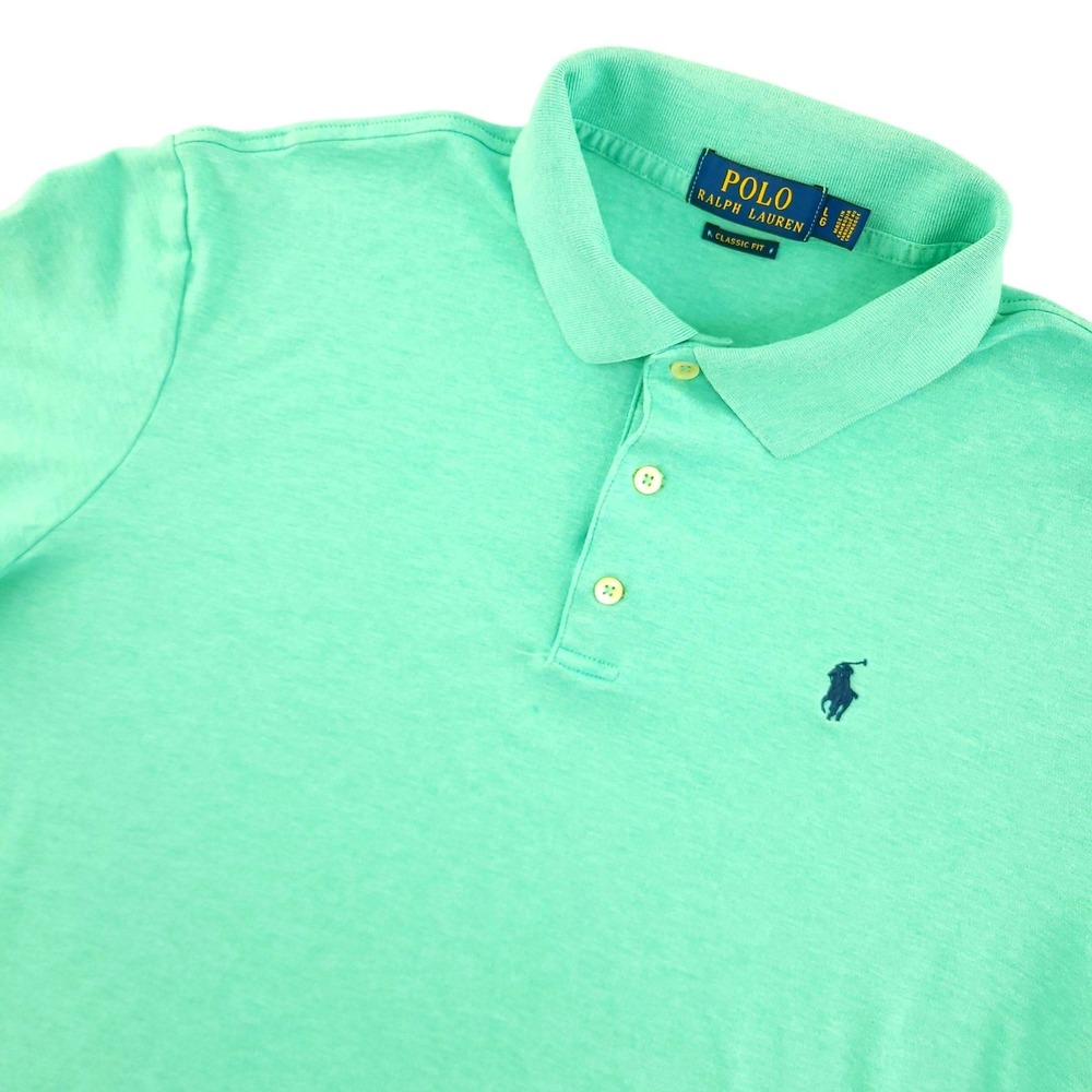 Polo Ralph Lauren Polo Shirt Mens L Green Solid Cotton Pony Logo Casual Top